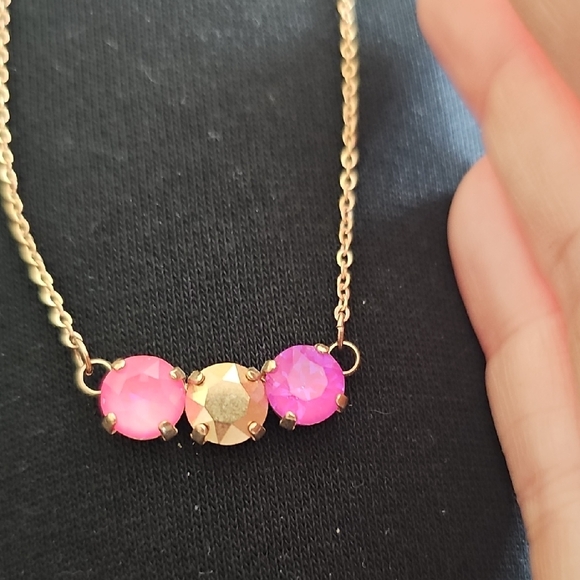 Chic Gold and Pink Stone Necklace - Picture 2 of 2